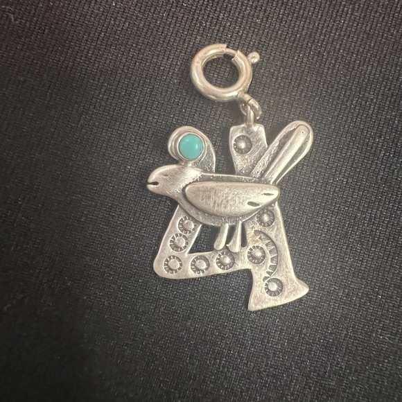 Southwestern Turquoise and Silver Bird Charm - Picture 1 of 4